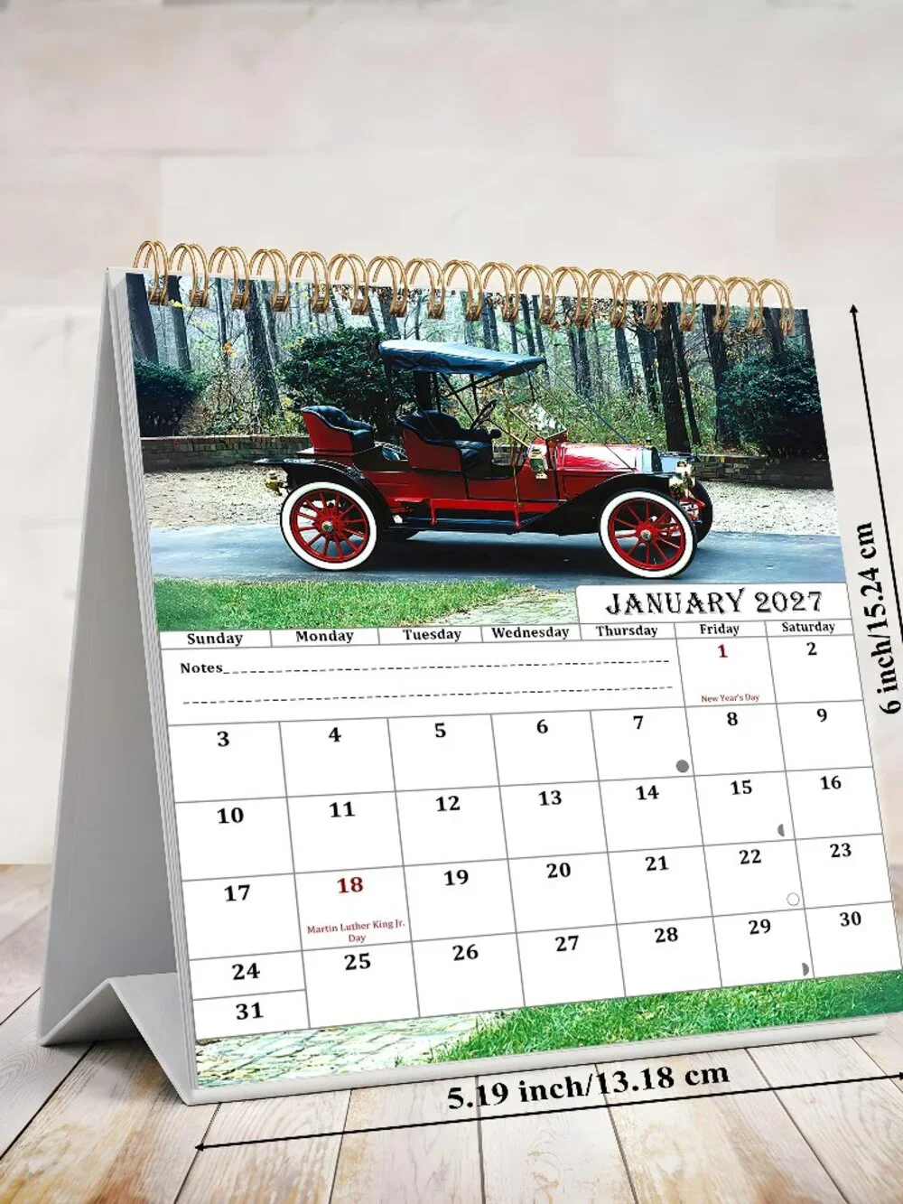 2027-12 Months Desk Calendar Desktop Planner with To-Do List (Classic Cars)